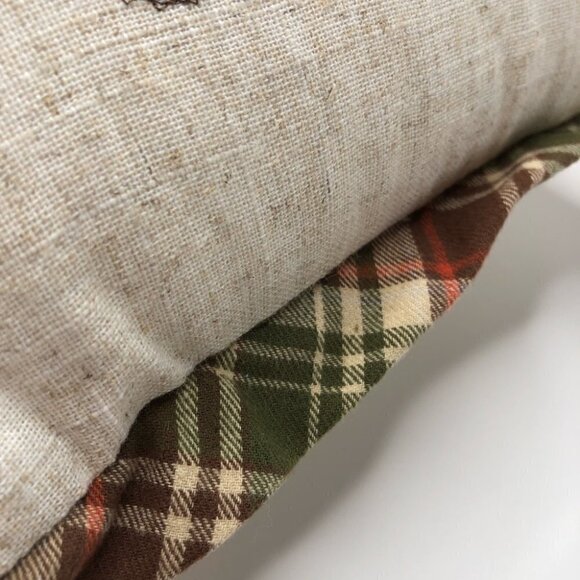 THANKSGIVING Fall Turkey Country Harvest Tweed Brown Cream Orange Plaid Pillow - Picture 7 of 15